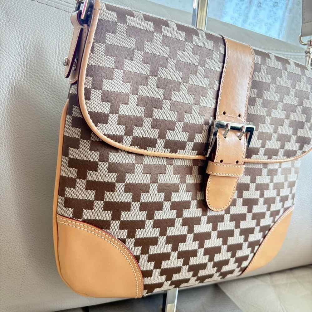 Le Tanneur Monogram Canvass Tan and Brown Women Shoulder Crossbody Bag
